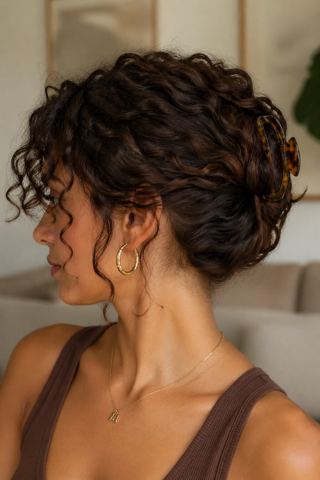 Real woman with faux bob tuck hairstyle