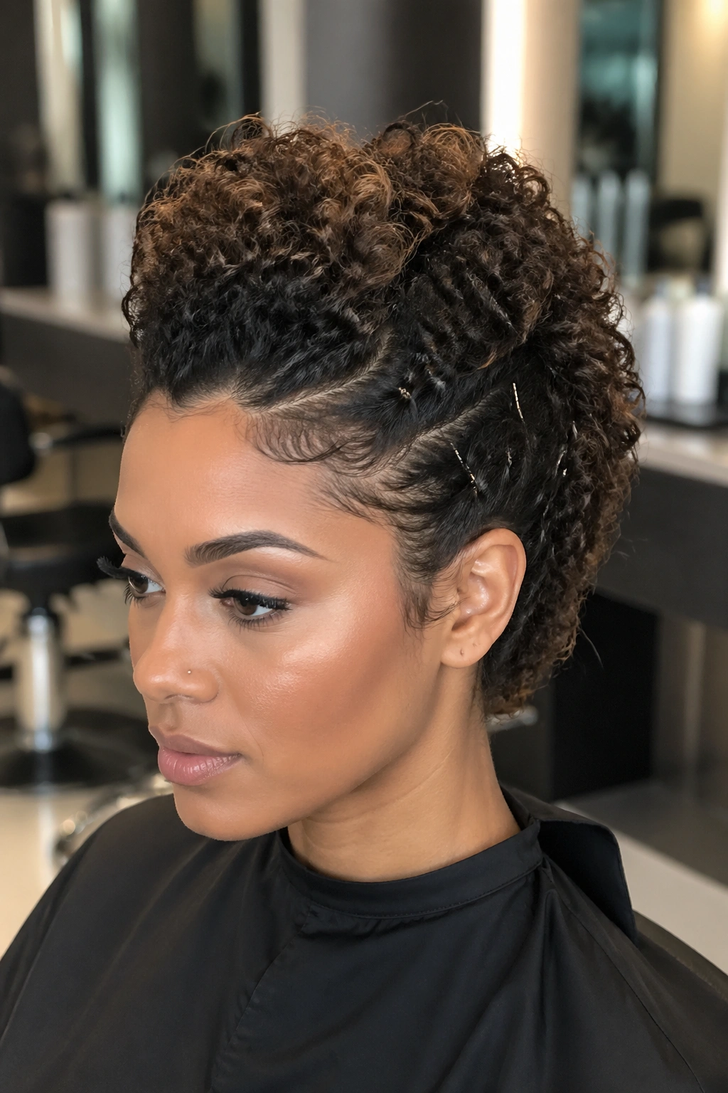 Real person with a pinned-up curly faux hawk