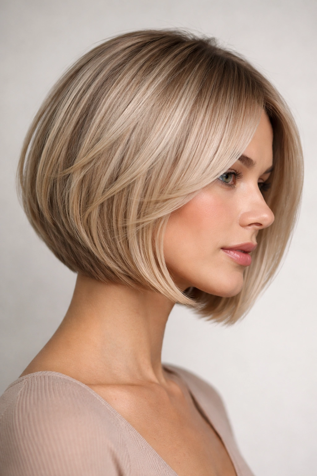 Fine-Hair Bob with beveled layers starting below ear, dense perimeter