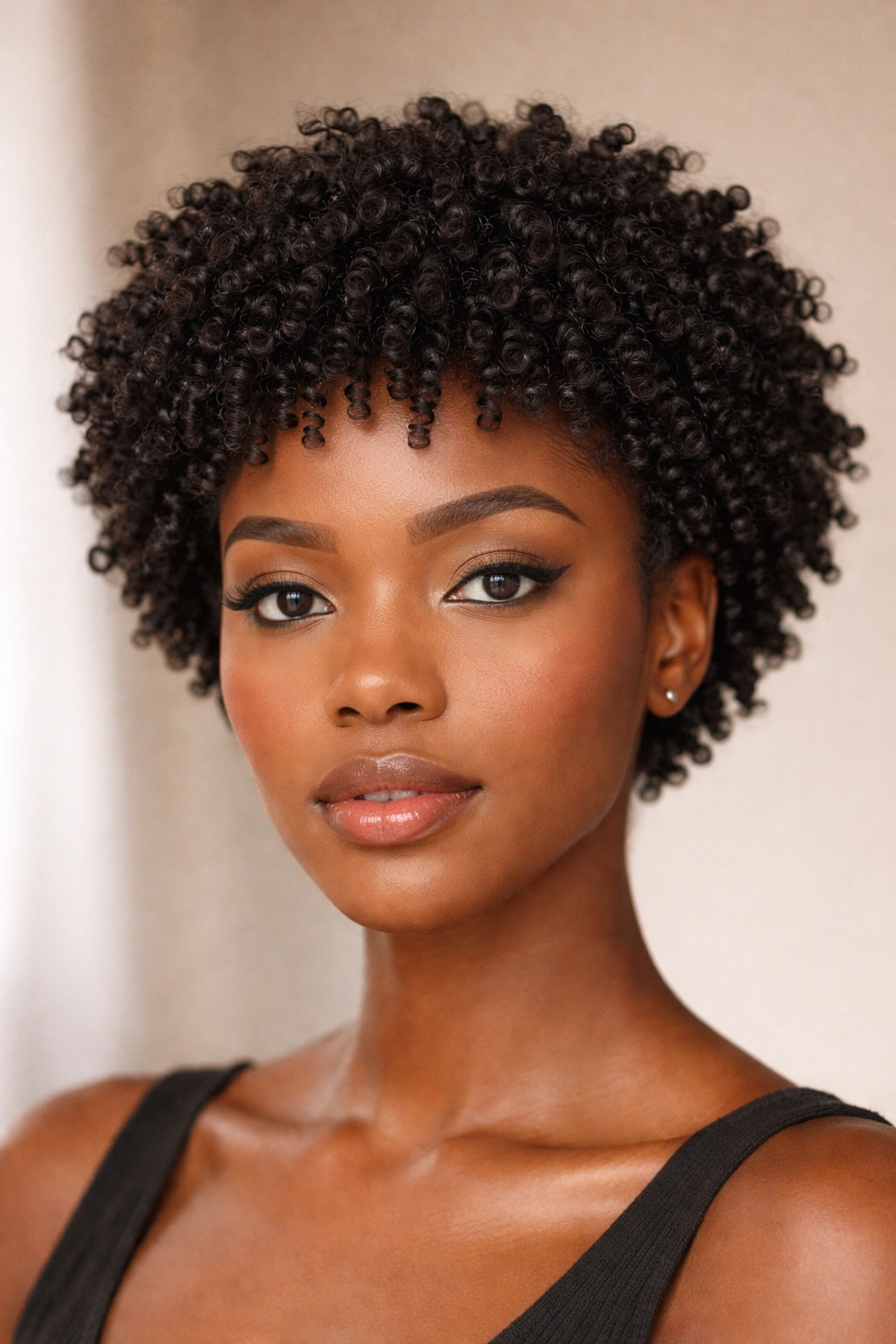 Close-up of short 4C hair with clearly defined finger coils