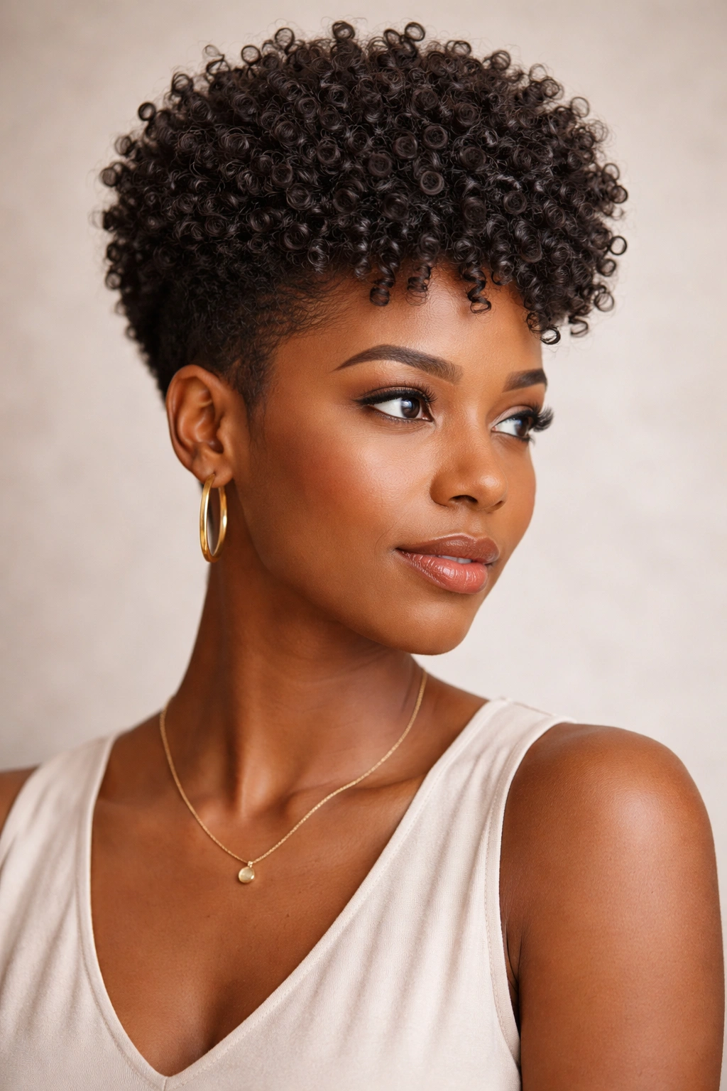 Close-up of a person with defined finger coils on a tapered Afro.