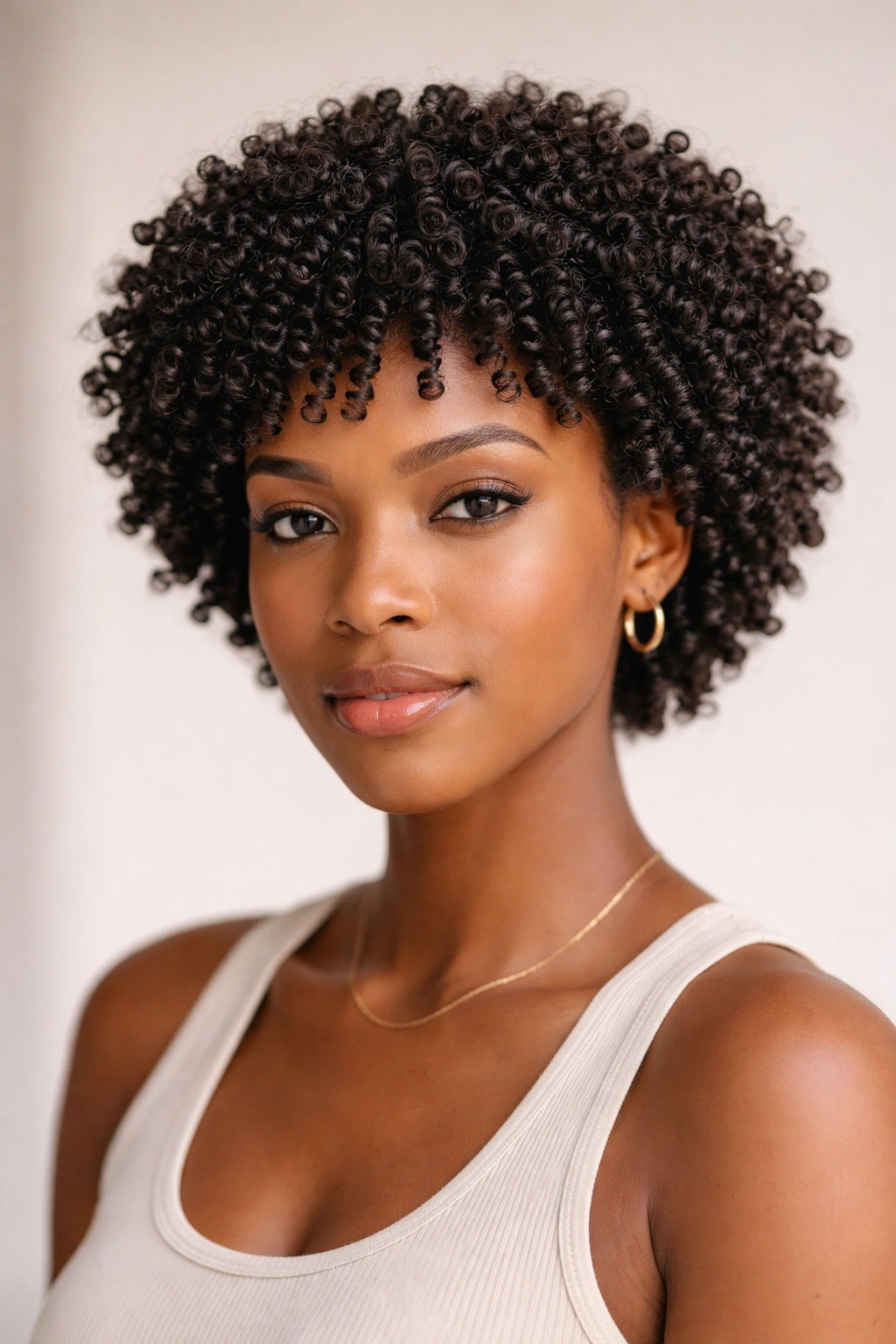 Close-up of finger coils on a short to medium afro with tight spirals