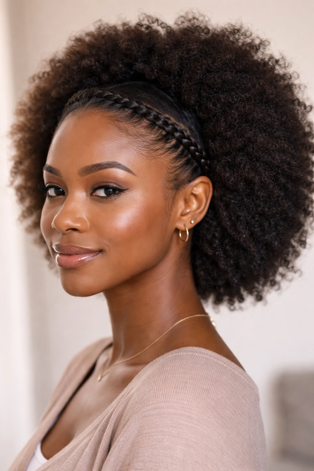 Flat-twist crown around the hairline with the rest of the afro loose