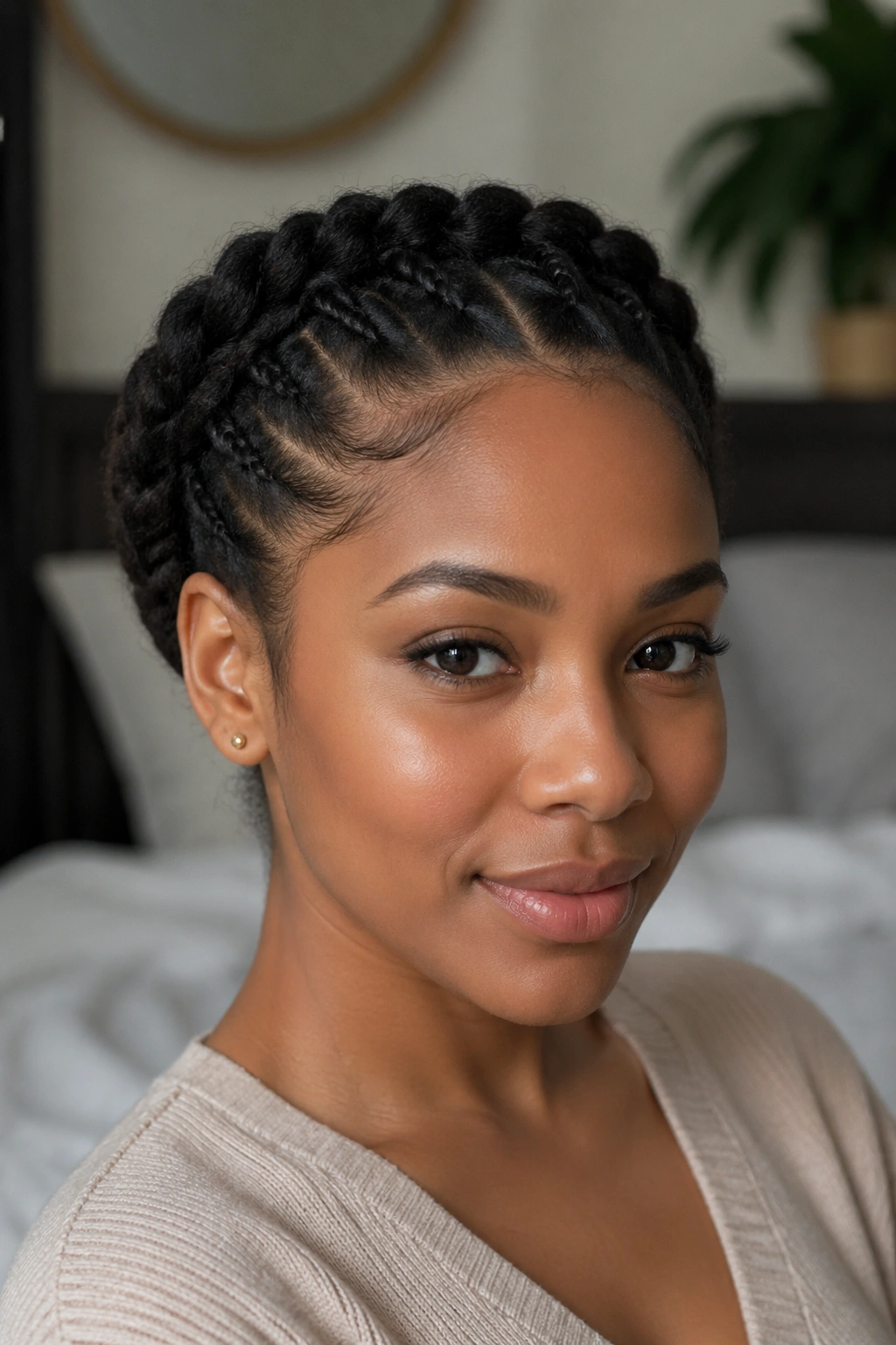 Close-up of a real woman with a flat twist crown