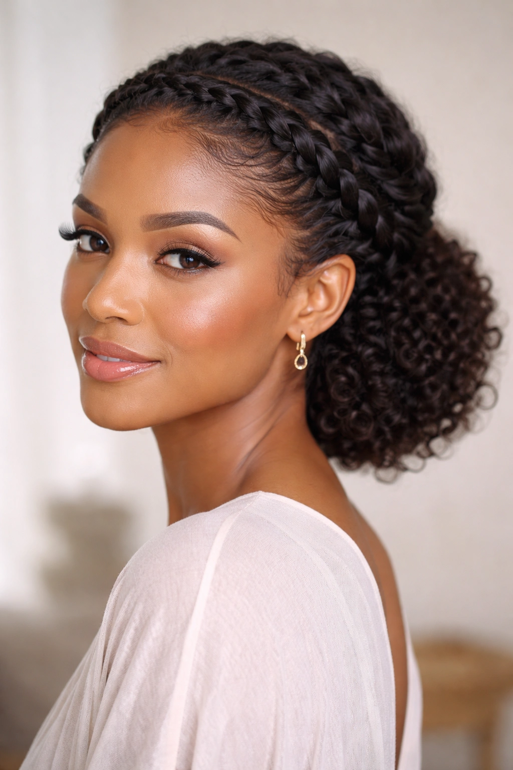 Flat-twist halo around the crown with a neat back finish