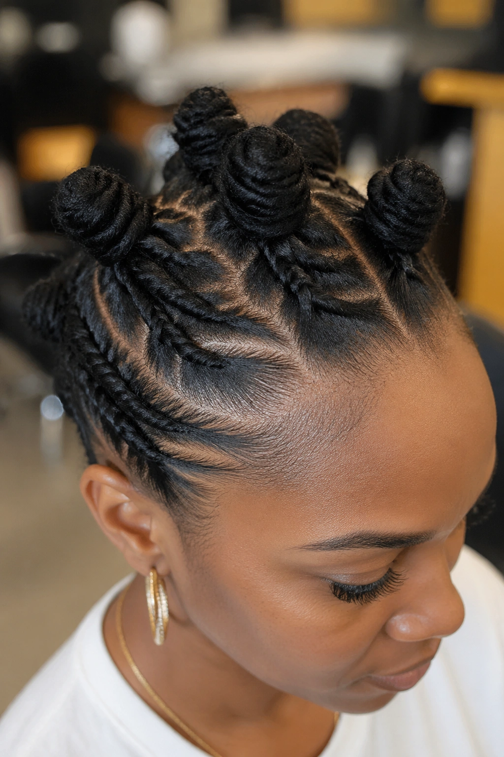 Close-up of flat twist base at the scalp leading into knots on locs