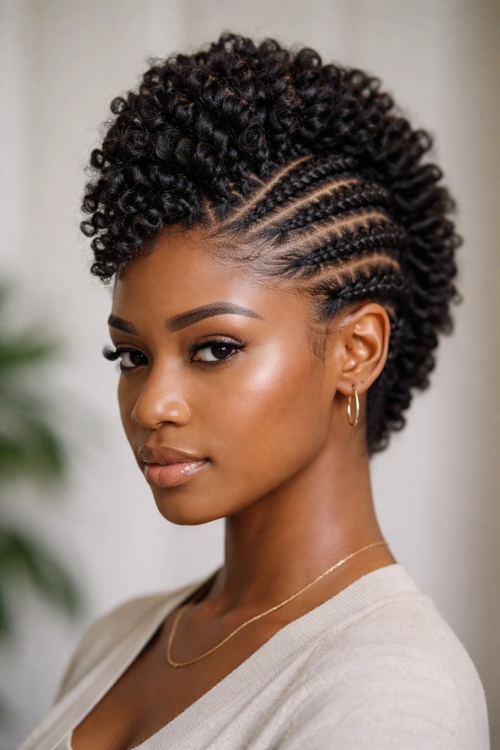 Flat twist mohawk center lift on short-to-medium hair