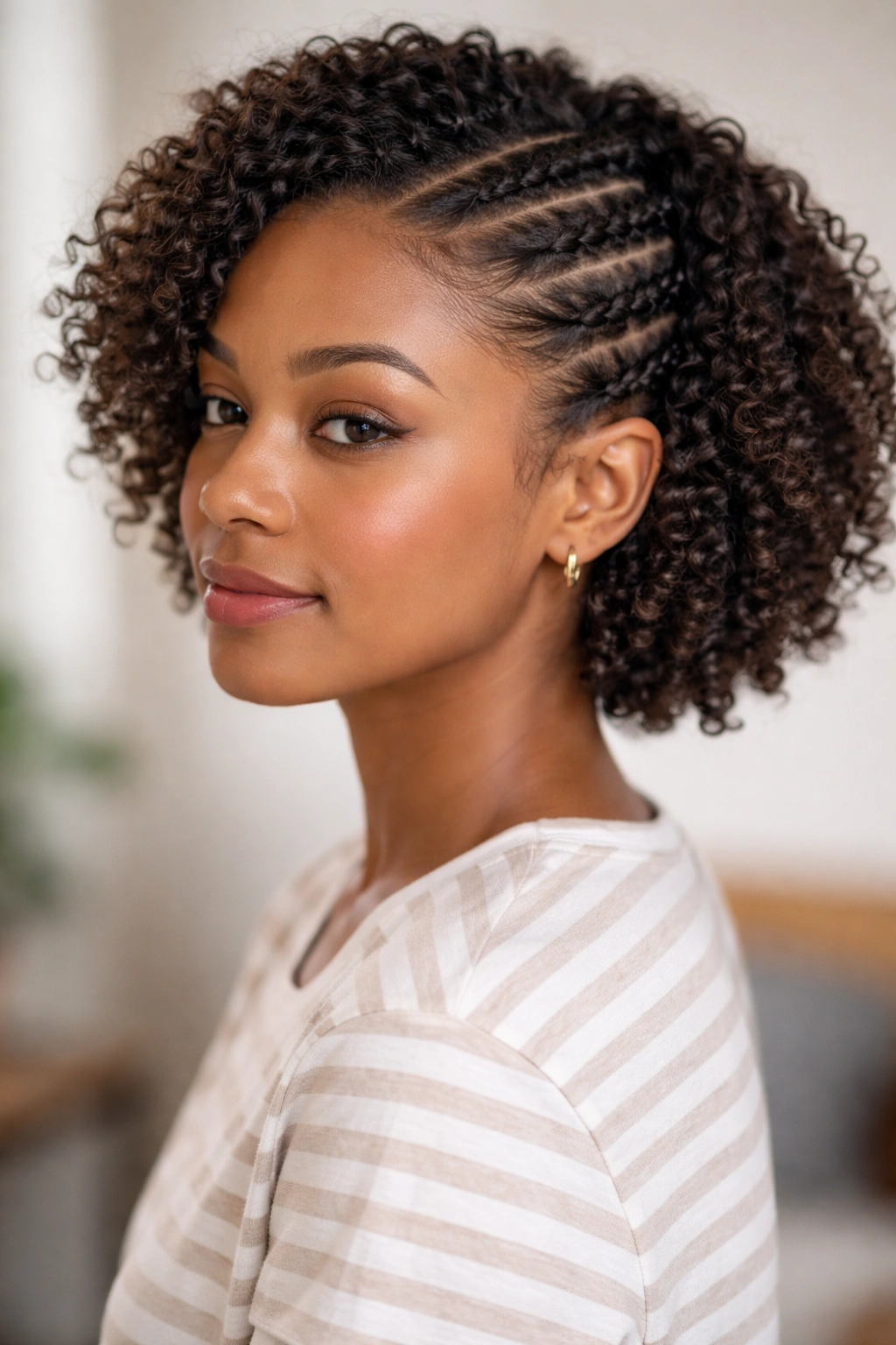 Flat twists along the hairline twisted back behind the ears