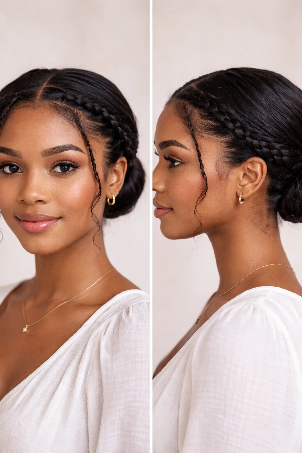 Face-framing flat twists converging into a neat low bun