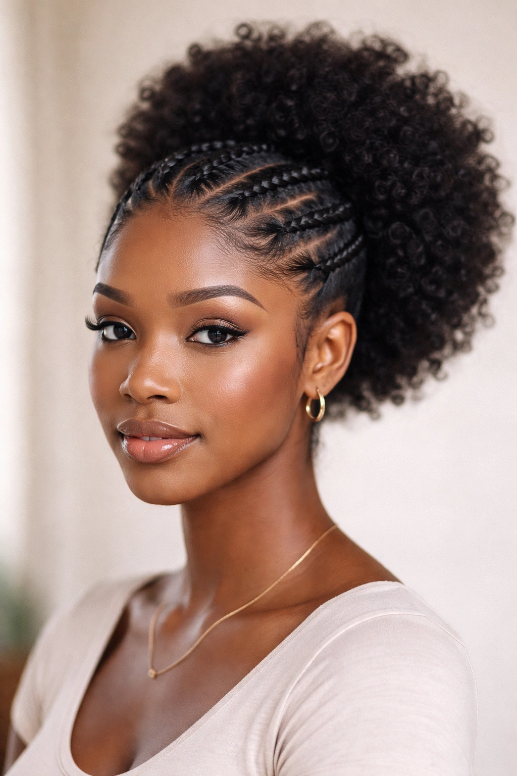 Flat twists transitioning into a full puff on Afro-textured hair