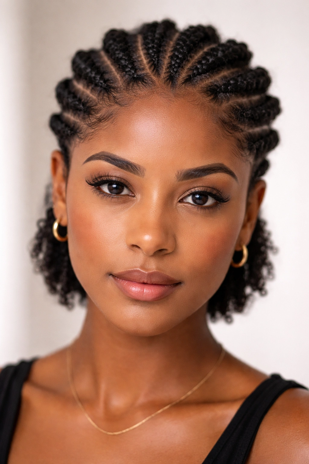 Head-on view of flat twists to the scalp on short 4A curls.