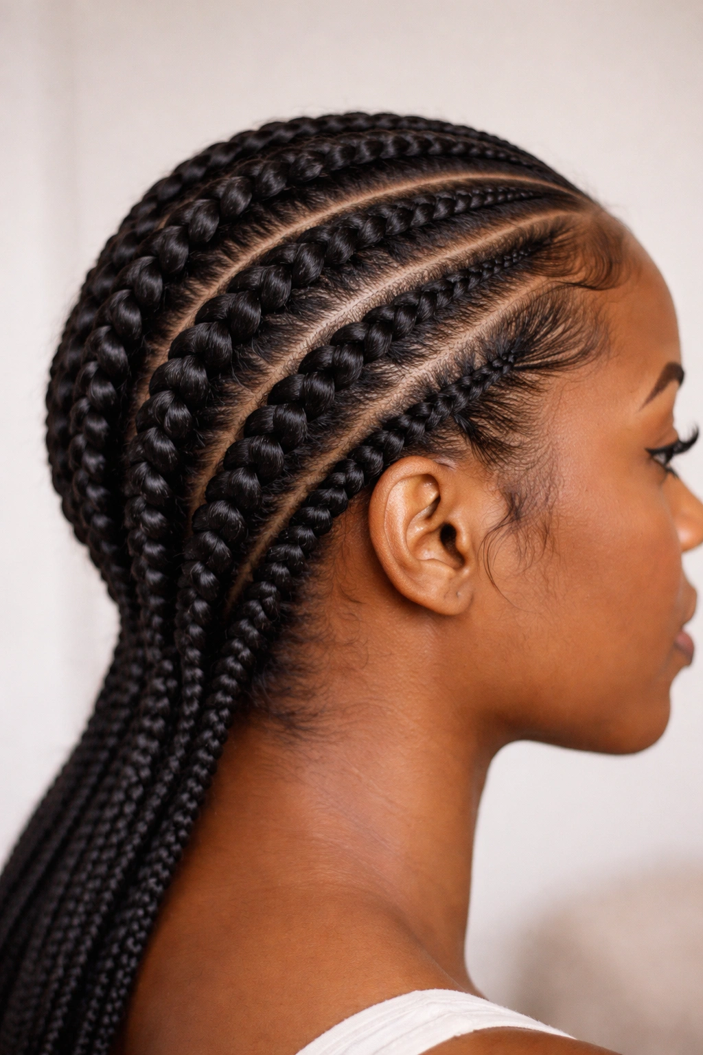 Flat twists sitting close to scalp with precise parting.