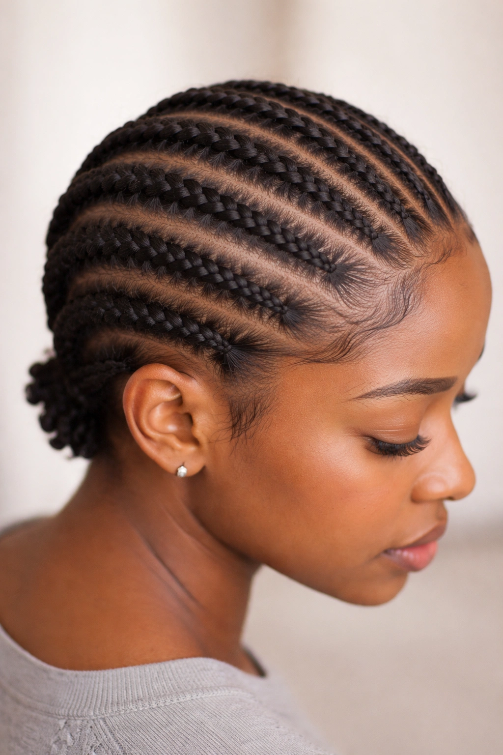 Straight-back flat twists with neat rows along the scalp