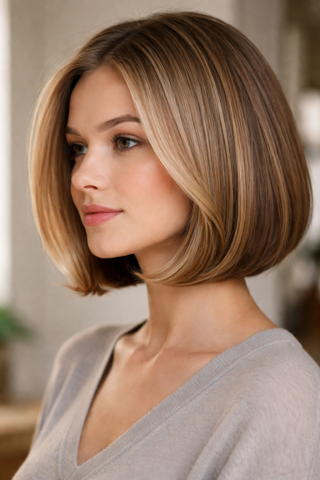 Flipped-under bob with inward curved ends