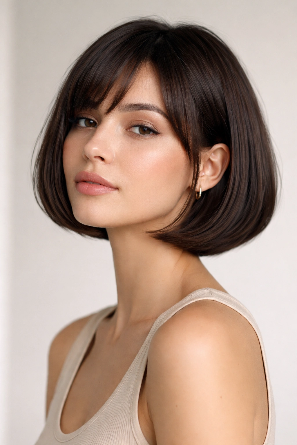 French Bob close-up with tucked-in ends, sleek jaw-length cut