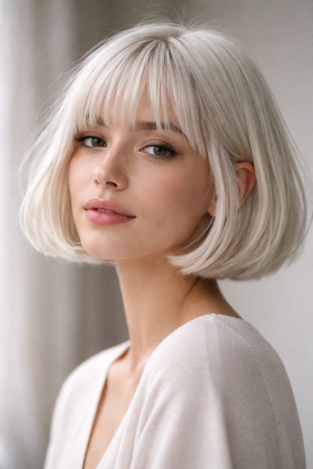 White French bob with soft fringe and relaxed line