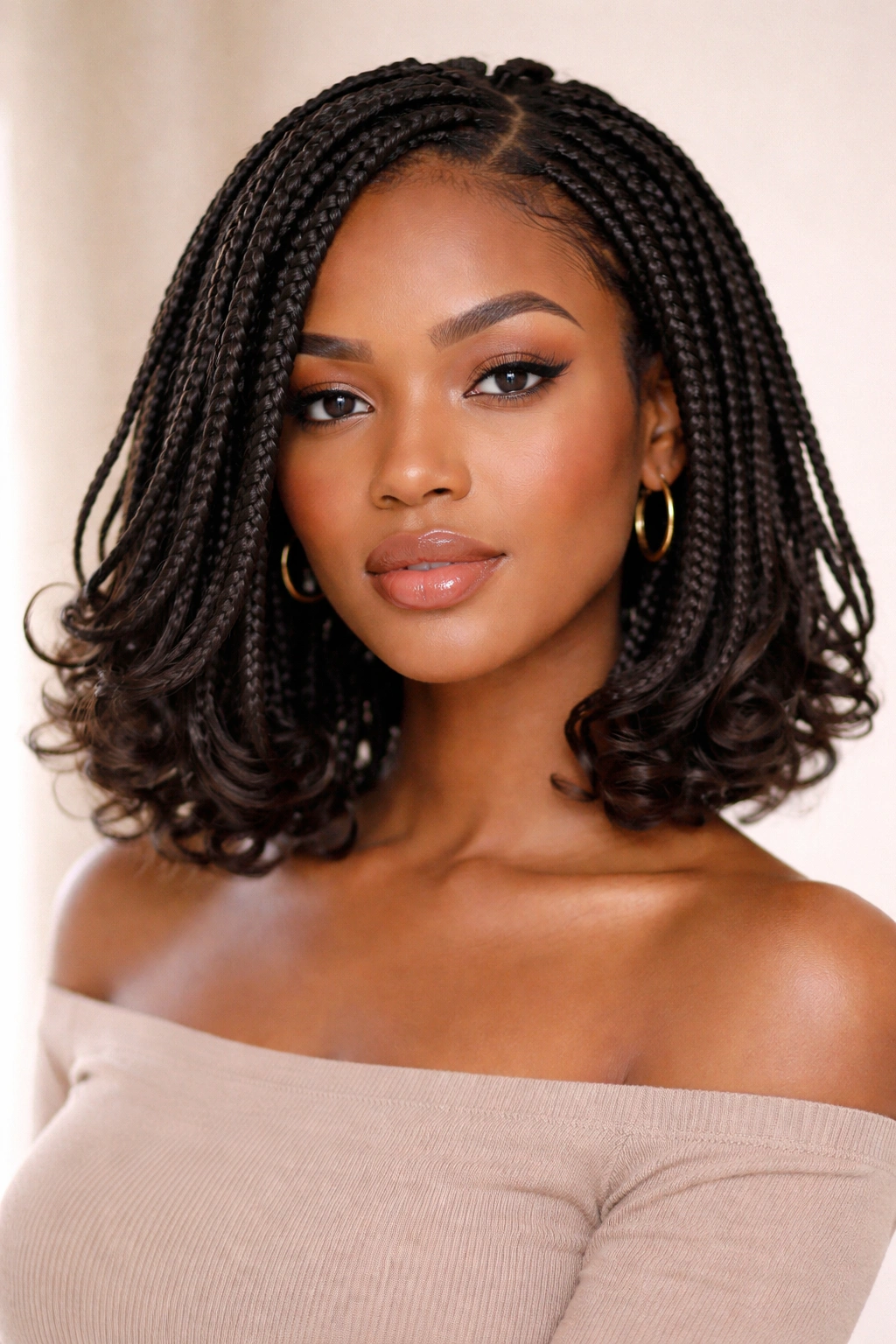 Close-up of French curl bob braids with soft spiral ends