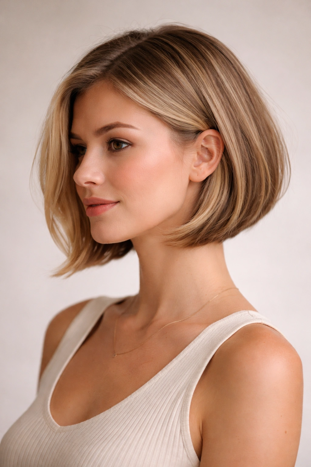 French-inspired A-line bob with tucked ends and subtle bend
