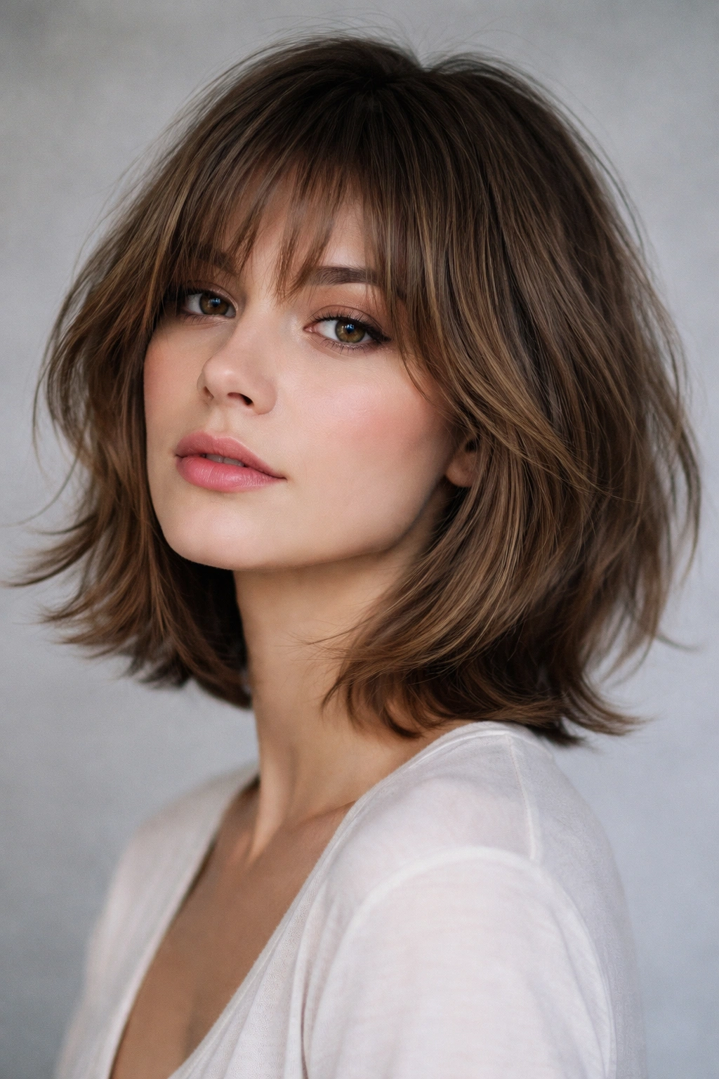 French-inspired hush cut bob with soft feathery fringe