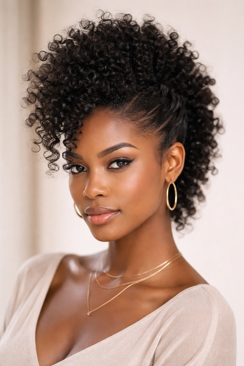 Frohawk hairstyle with pinned sides and raised center ridge