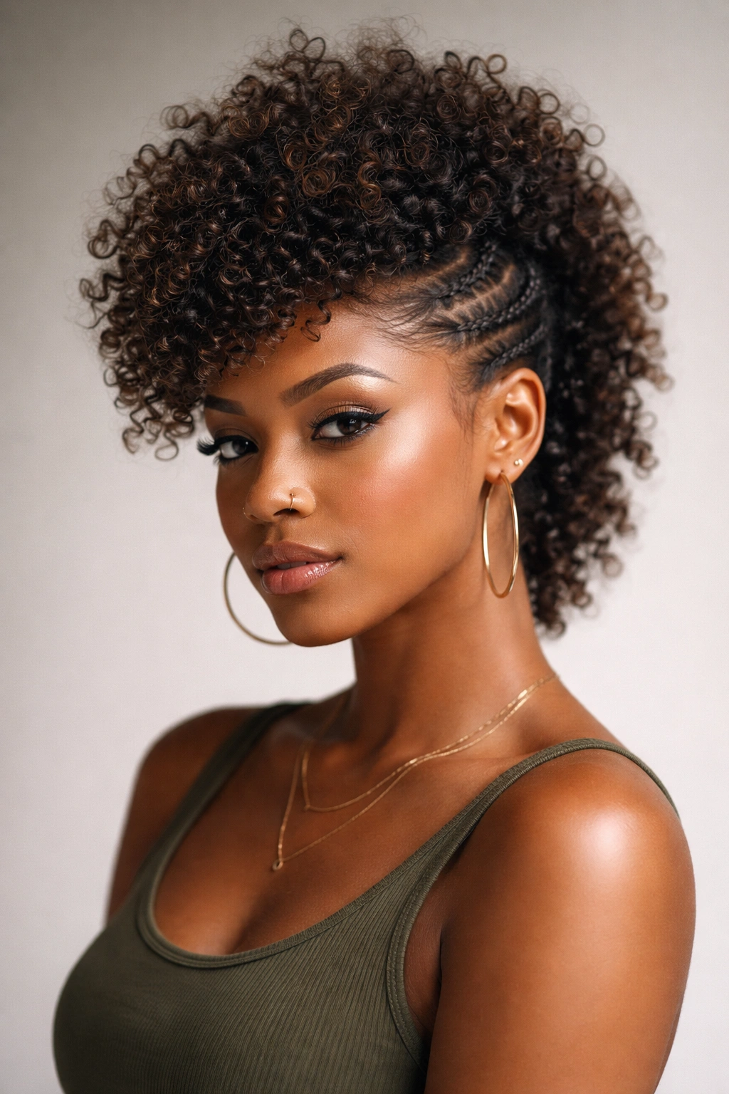 Curly frohawk with center ridge and tucked sides