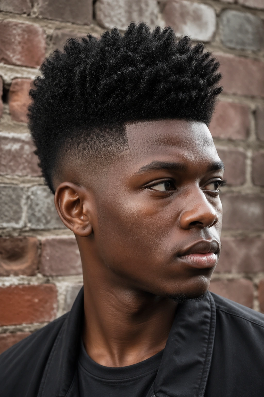 Close-up of real person with frohawk hairstyle featuring tapered sides