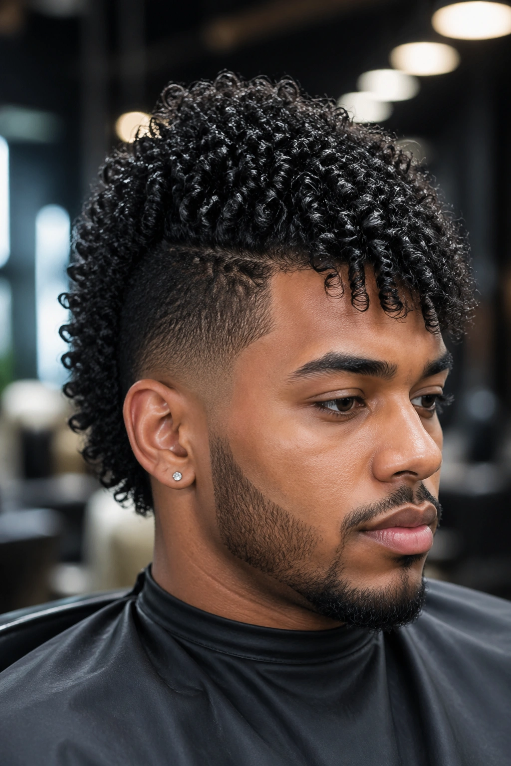 Close-up of a person with a wet-defined frohawk hairstyle