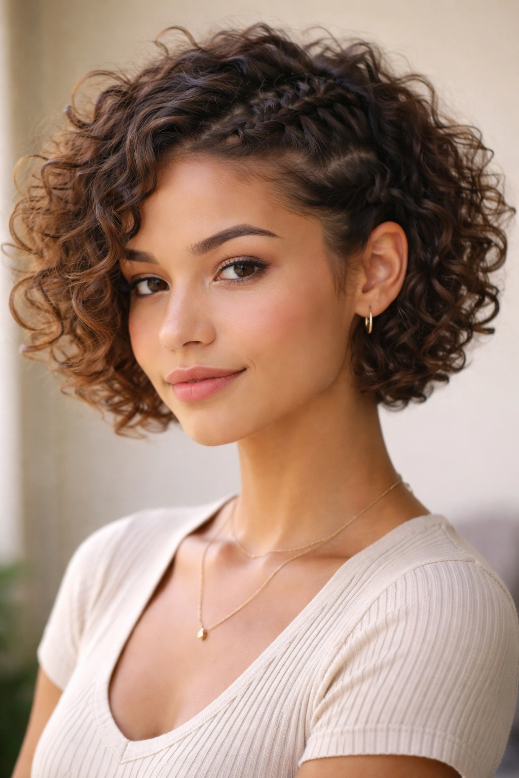 Front braid along hairline with loose curls