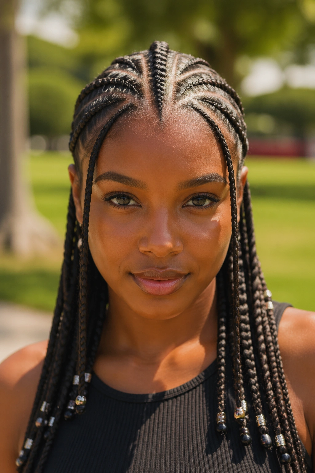 Close-up of a real person with Fulani braids