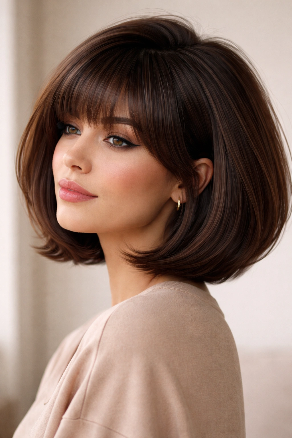 Voluminous bob with lifted crown and thick perimeter