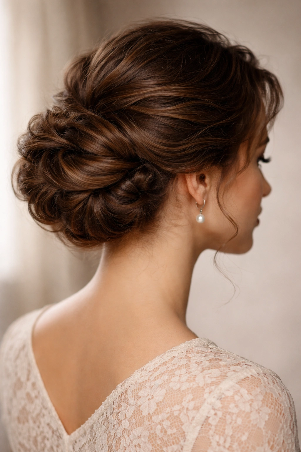 Gibson tuck at the nape with soft volume in curly hair
