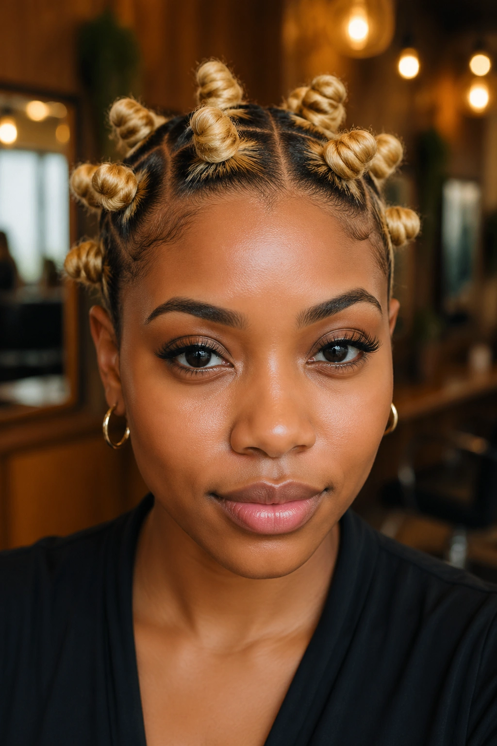 Close-up of golden blonde knots on short hair on a real person