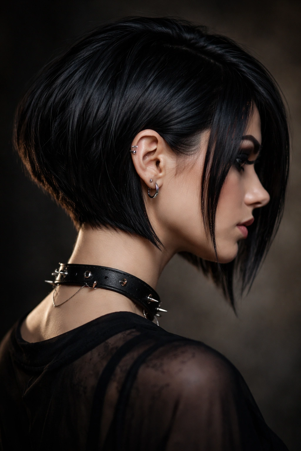 Inverted goth bob showing stacked back and sharp nape