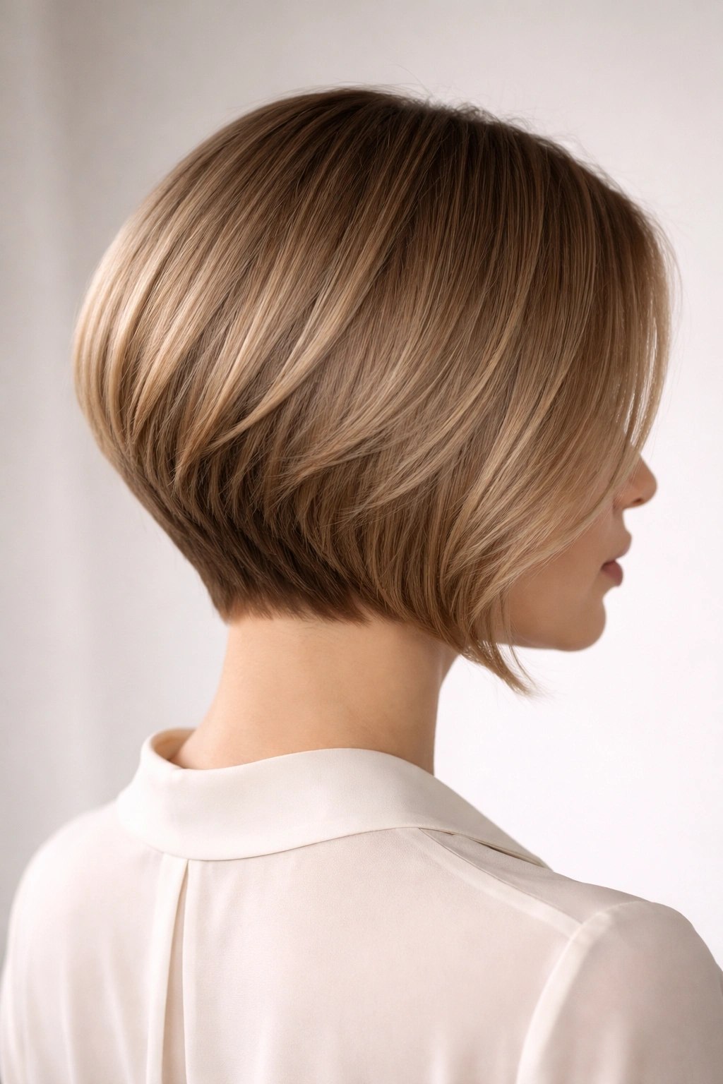 Back and side view of a graduated bob showing a hidden nape stack
