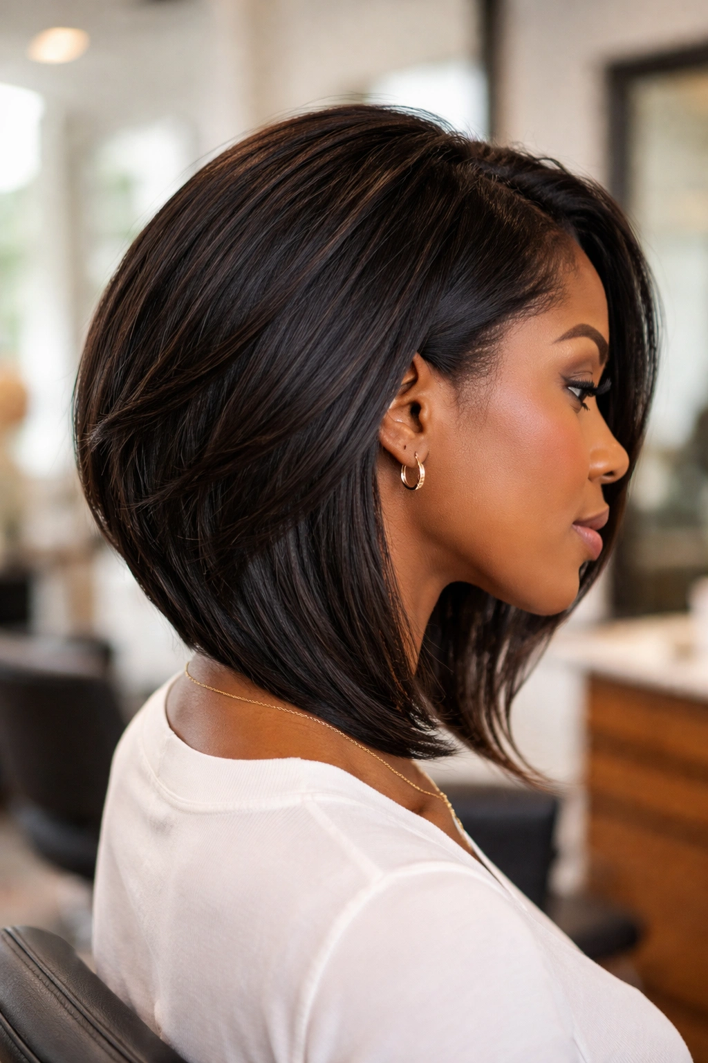 Side view of a graduated razor lob with back shorter and front longer.