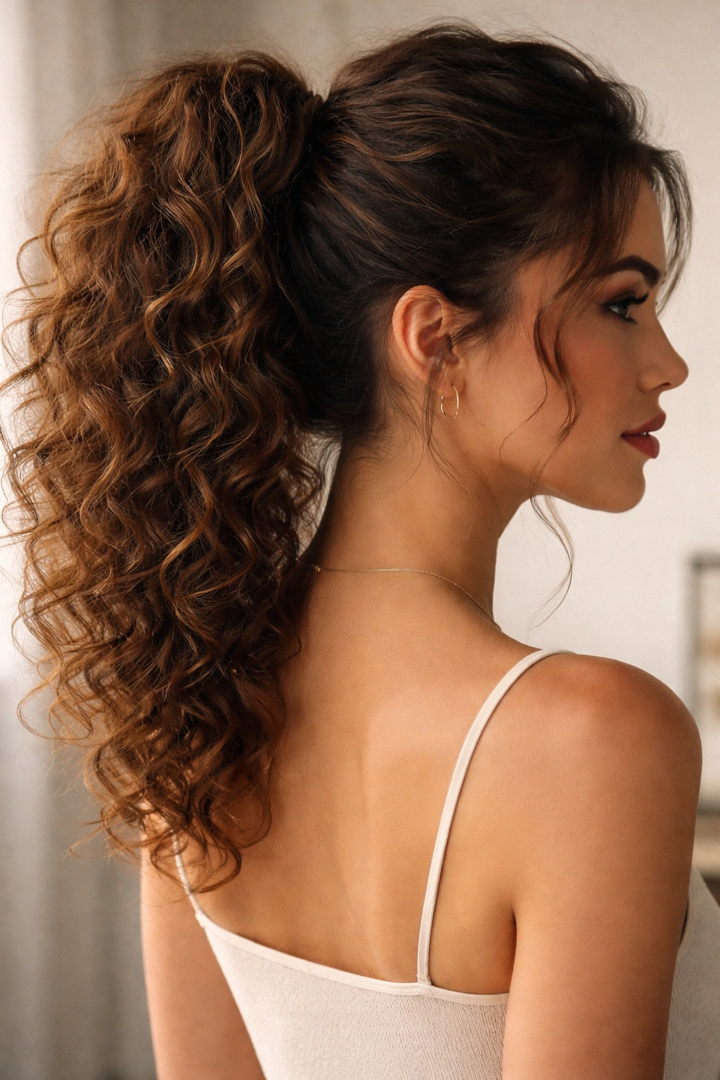 Close-up showing a wrapped base concealing the ponytail elastic.