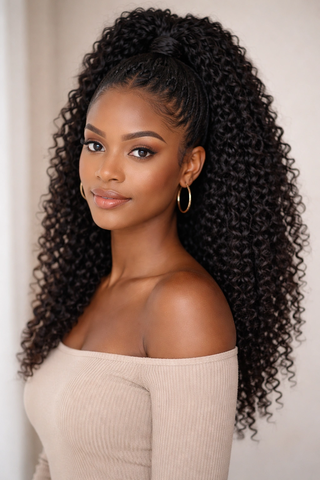 Half-up crochet ponytail with lifted top and textured ponytail