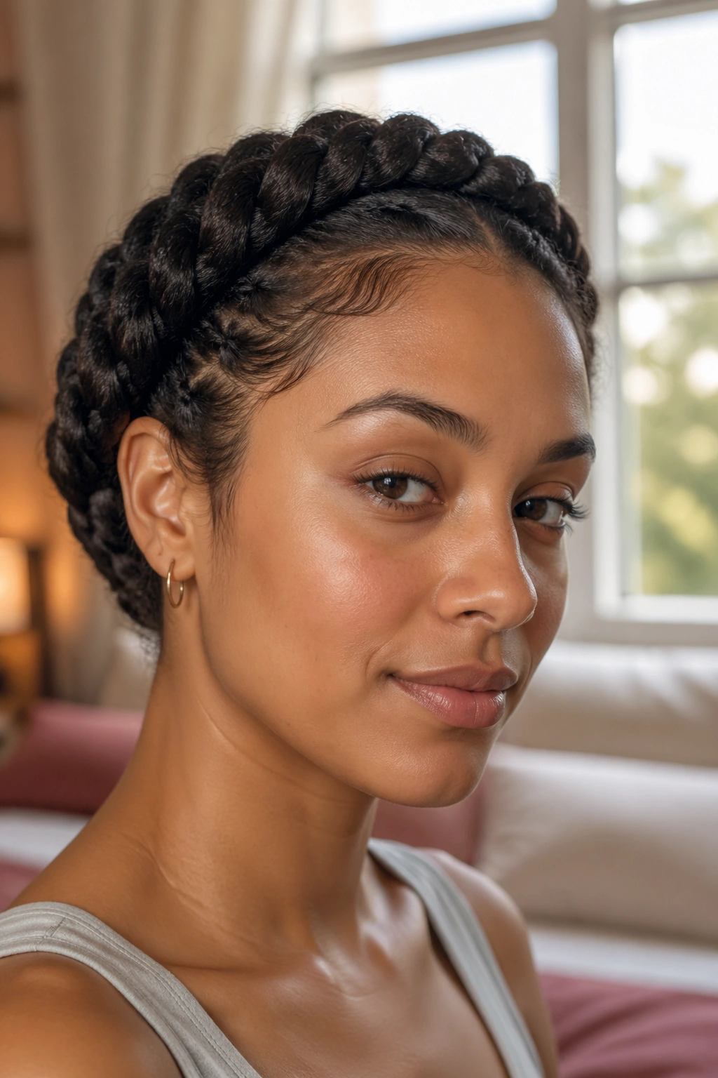 Portrait of a real person with a halo twist around the head