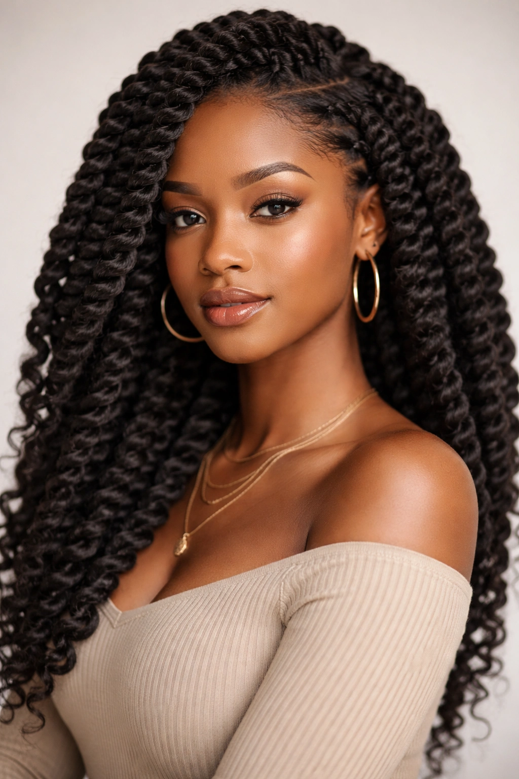 Portrait of Havana Twists with chunky plush volume