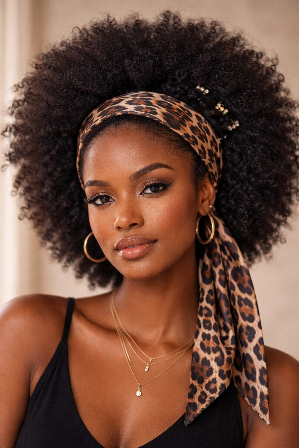 Afro with headband and clips on 4C hair.