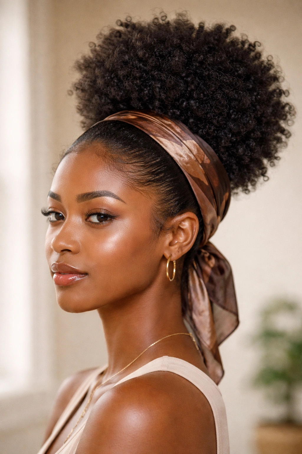 Close-up of a high puff afro with crown lift and textured front