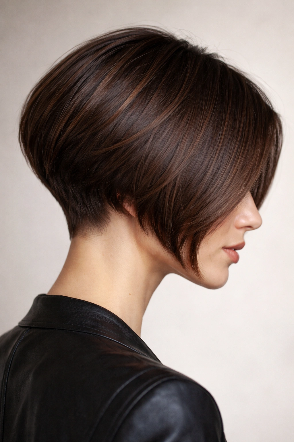 Inverted razor bob with tight nape and longer front pieces
