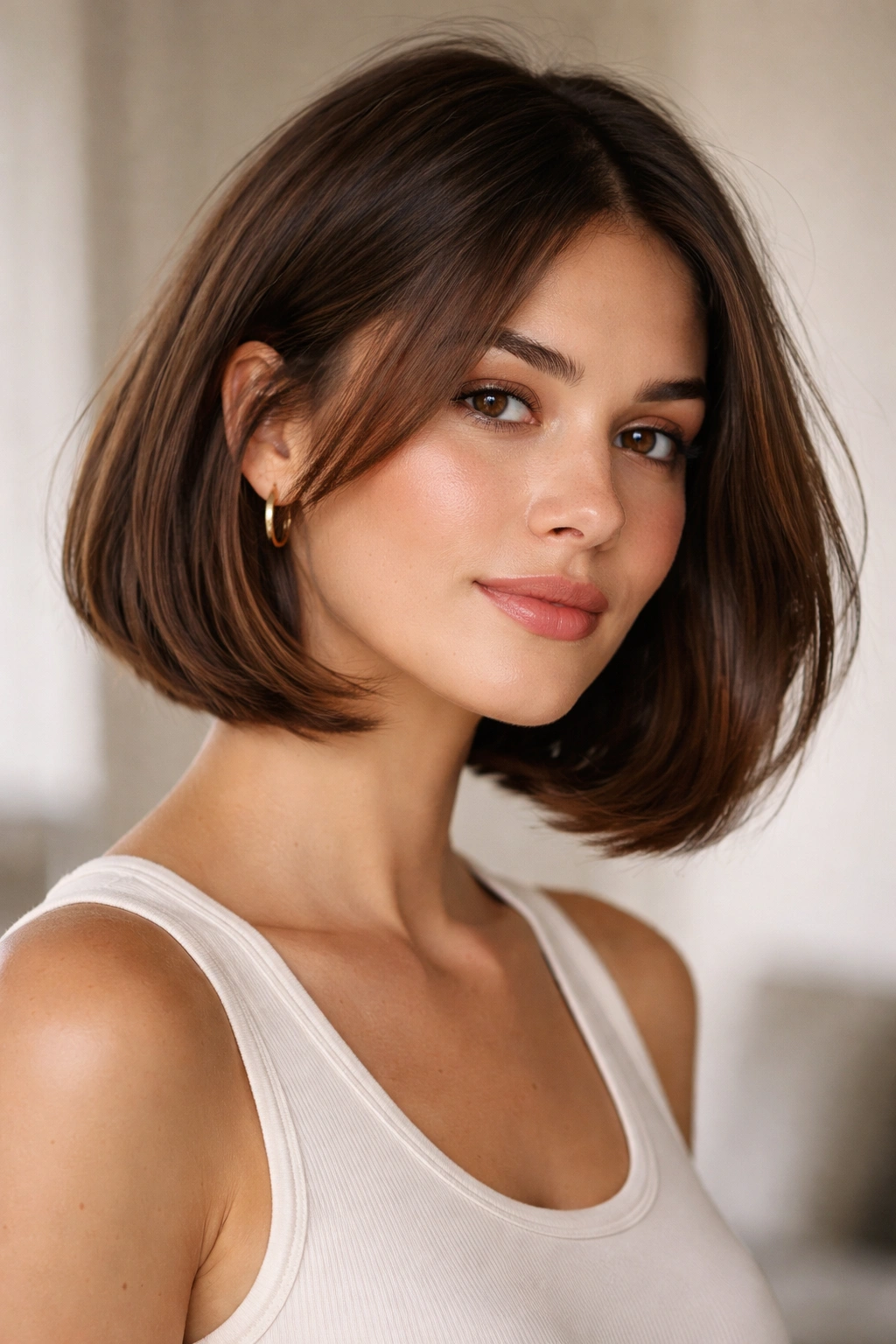 Portrait of an Italian bob with heavy ends and swing