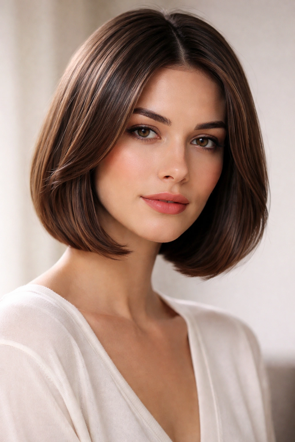 Italian Bob With Long, Polished Layers: glossy cut with long interior layers