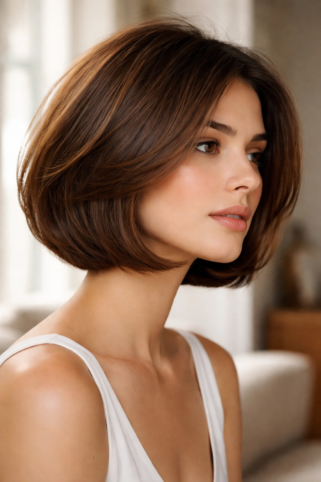 Italian bob with soft crown volume and subtle under-turning ends