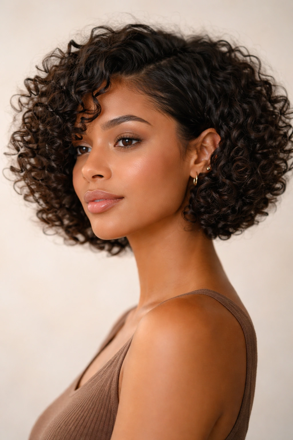 Jaw-grazing curly bob highlighting curved jawline and texture