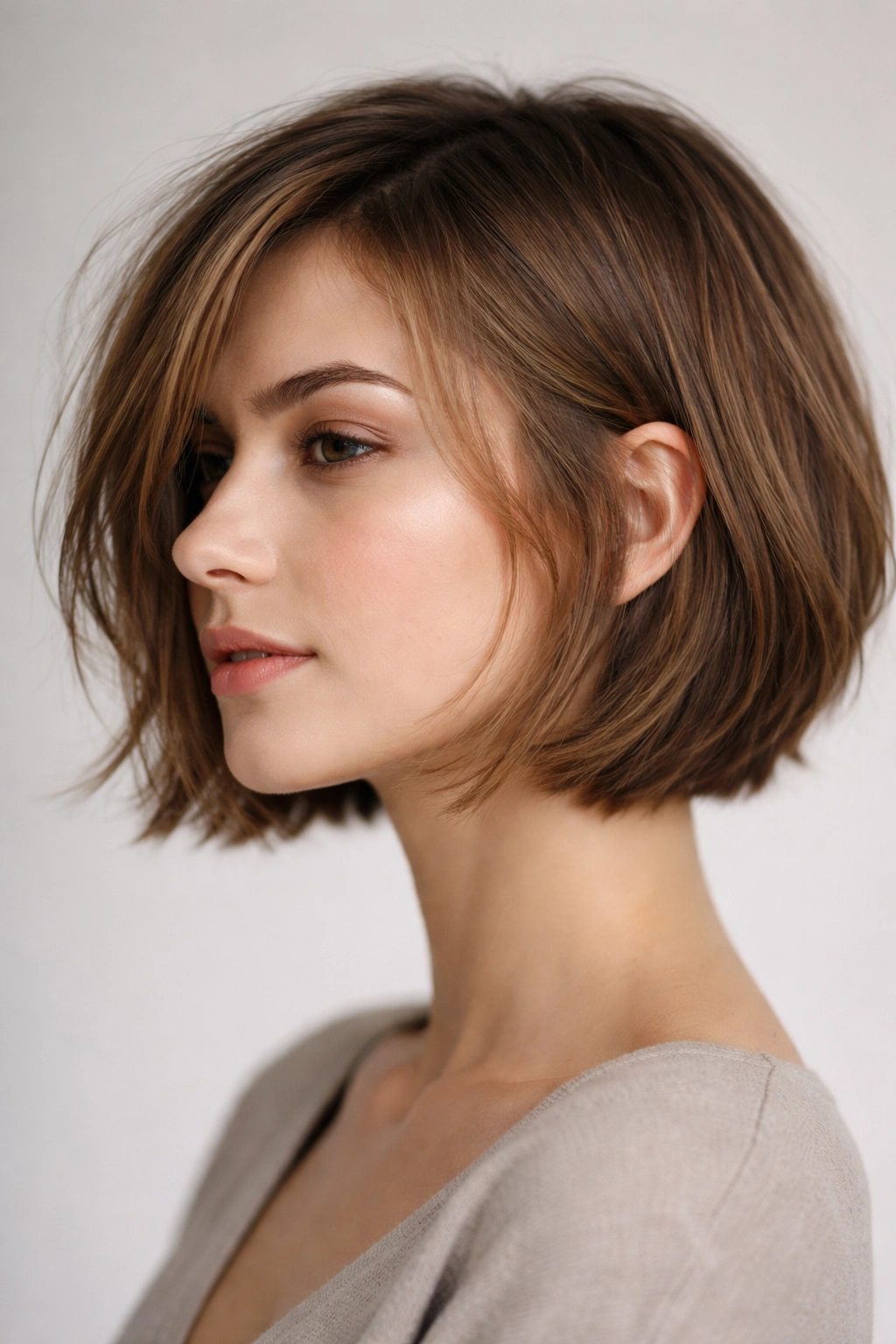Jaw-length textured bob with point-cut ends in studio