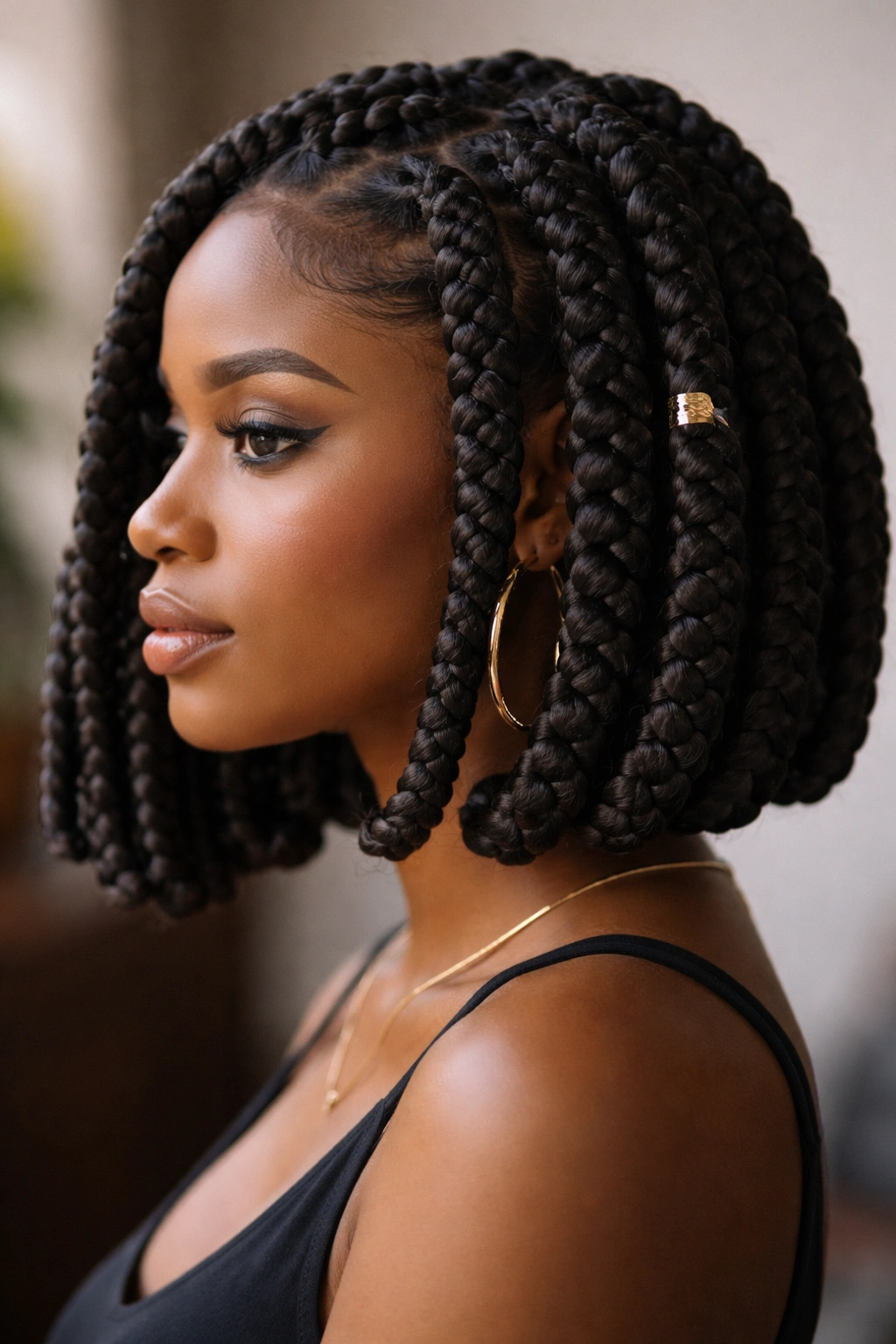 Jumbo bob braids with chunky, bold braid sections