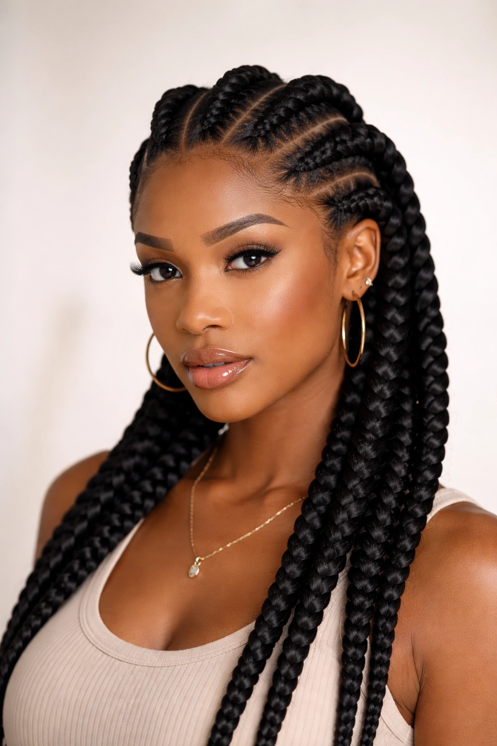 Bold jumbo Ghana cornrows with wide sections