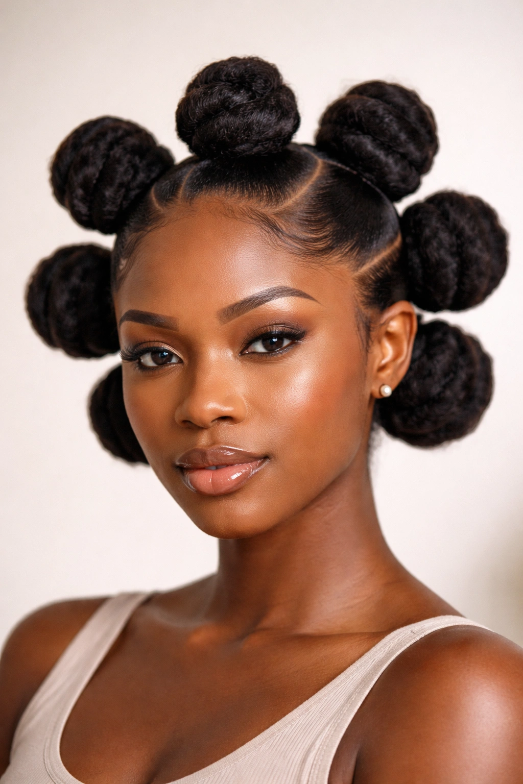 Head with jumbo Bantu knots on thick 4C hair showing bold silhouette